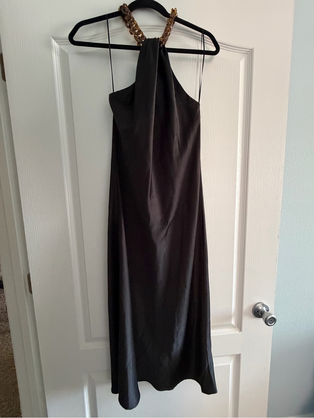 Jason Wu Black Halter Maxi Dress with Chain Neck Detail